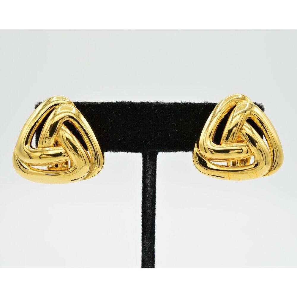 TAT Vintage Earrings Clip On Gold Chunky Triangle Bold Retro Signed NOS 1980s 9I
